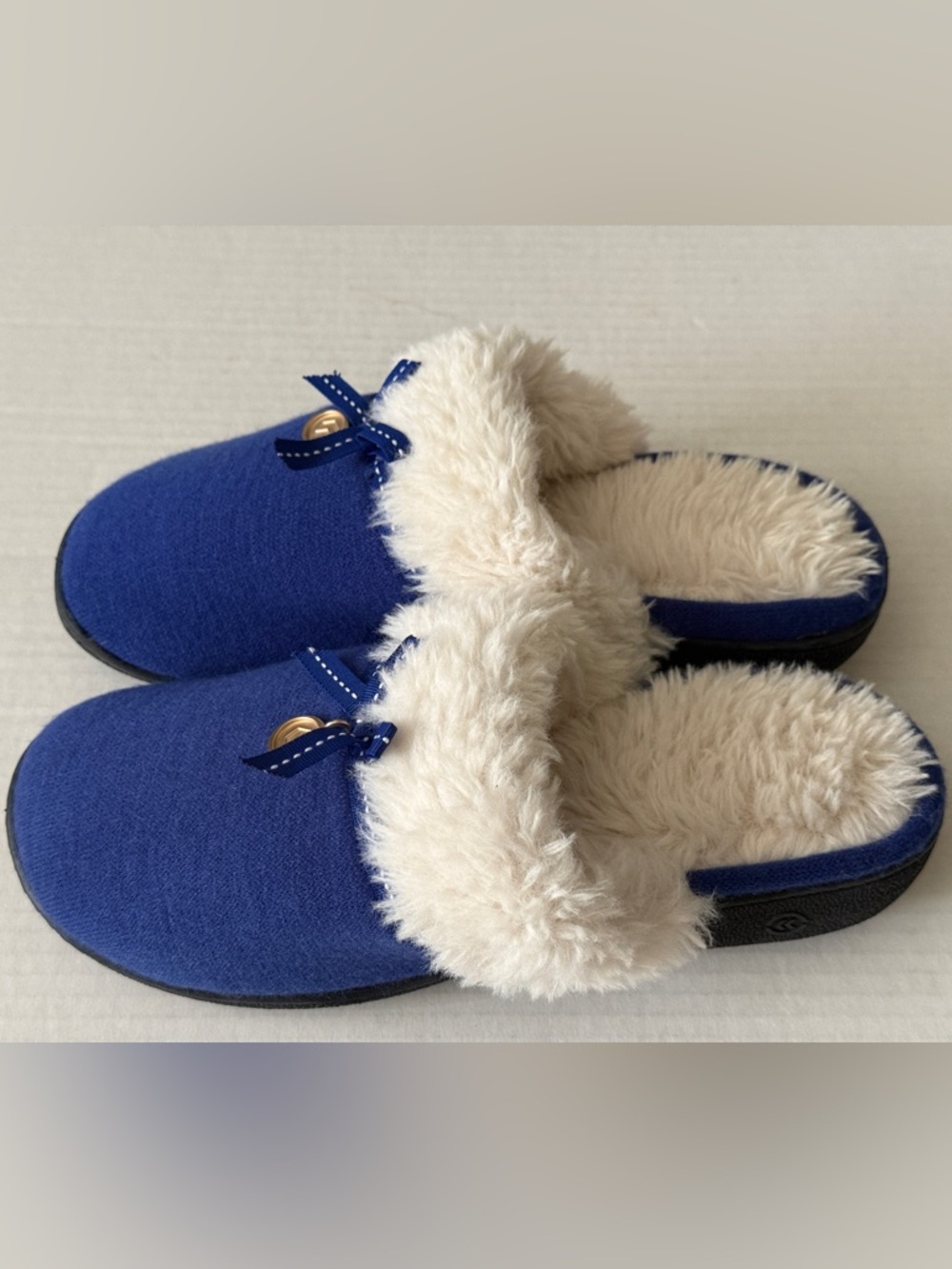Isotoner Royal Blue Slippers With Faux Fur Memory Foam ResponsiV Women's Sz 8.5